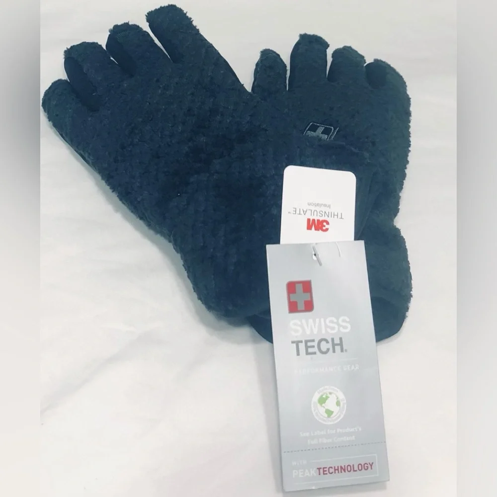 Swiss Tech Girl’s Gloves Plush Warm 3M insulation Performance Gear black. L-XL